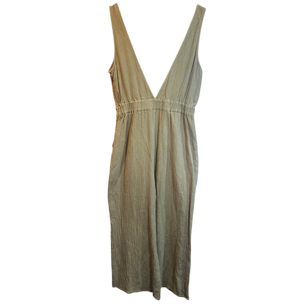 Polagram Women's Sz M Sage Green Organic Cotton Wide Leg Jumpsuit #401 - Picture 2 of 6